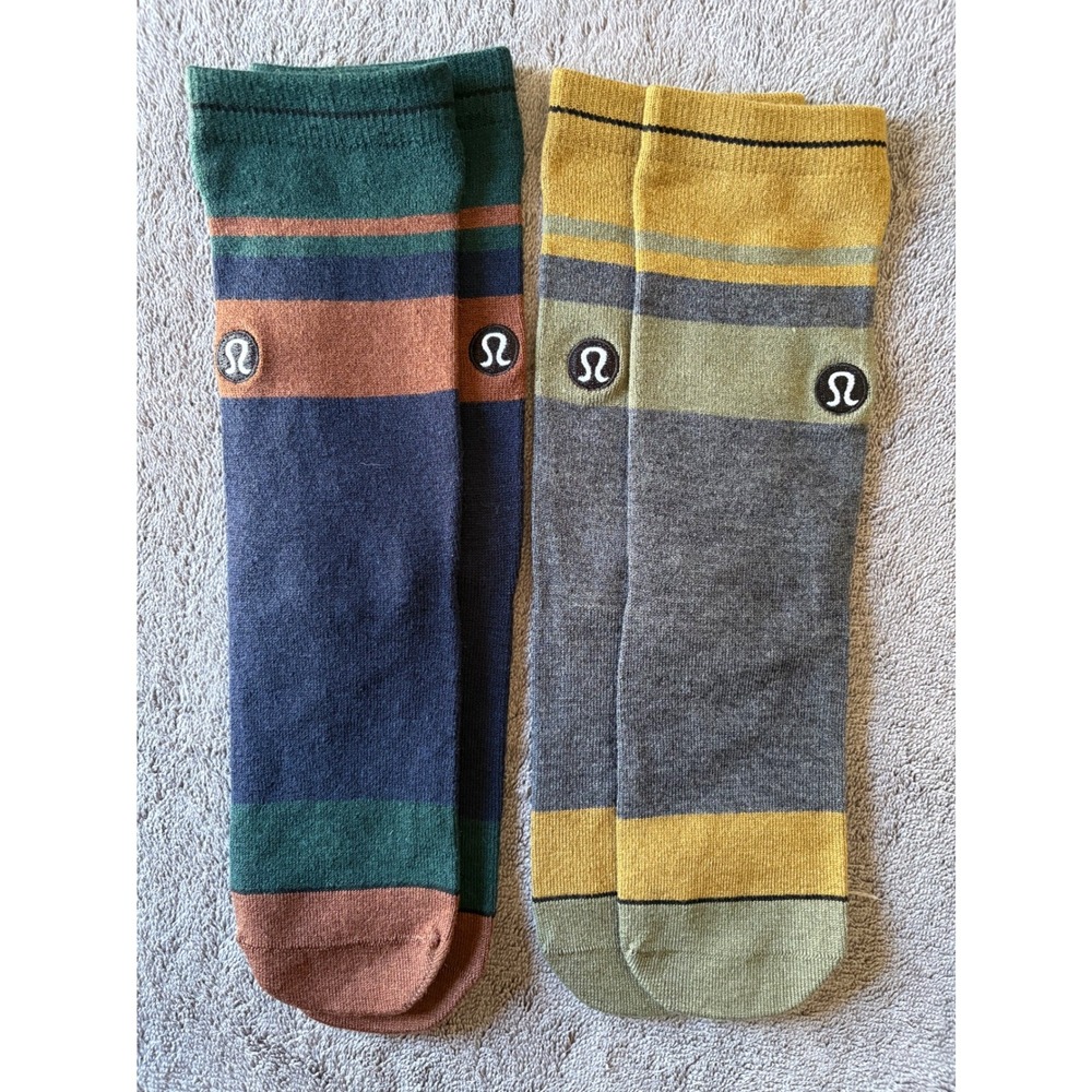 Lululemon Merino Crew Socks‎ M Multicolor Striped Athletic 2 Pair Bundle